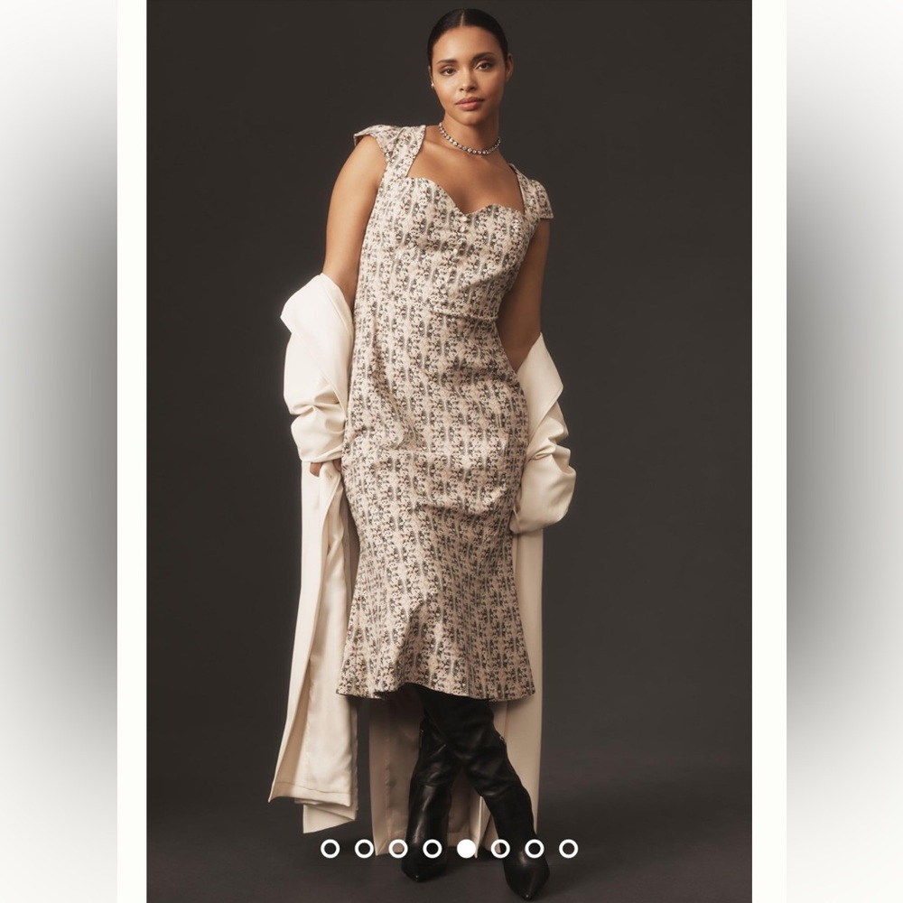 Anthropologie Beige Floral Midi Dress
